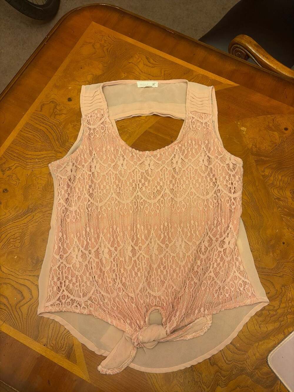 Mine... Pink Lace Tie-Front Sleeveless Top Size L